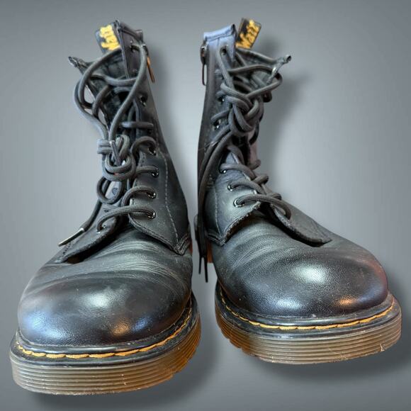 Women's/Youth Size 7 DR. MARTENS Black Smooth Leather 1460 Zip Up Combat Boots - Picture 5 of 9